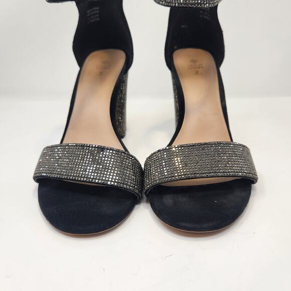 Call It Spring Black Rhinestone Vegan Block Heel Pumps Size 8 Ankle Strap - Picture 3 of 10